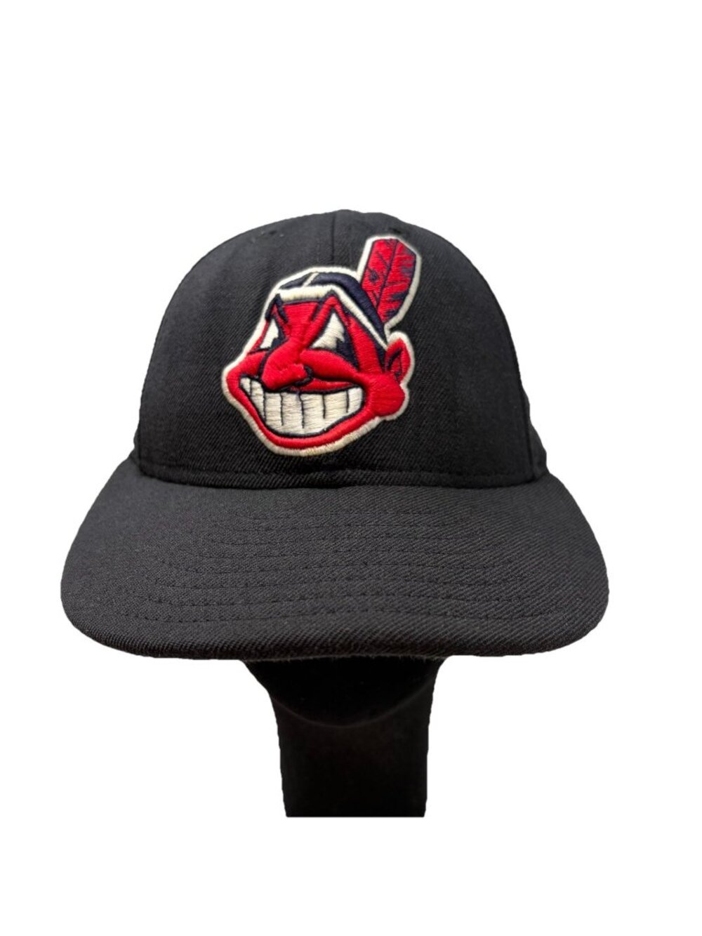 Cleveland Indians Vintage New Era 59Fifty 6 7/8 Black Wool Hat Cap Made in USA
